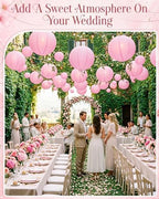 Treela 48 Pcs Paper Lanterns Party Decorations Round, Pink - Image 4