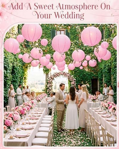 Treela 48 Pcs Paper Lanterns Party Decorations Round, Pink - Image 4
