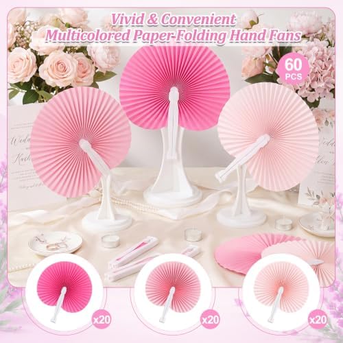 Mifoci 60 Pcs Pink 24 Pcs Round Paper Folding Fans Bulk for Party - Image 3