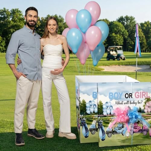 AmazingSpark 28in Giant Gender Reveal Gift Box Kit, Blue or Pink Golf - Image 4