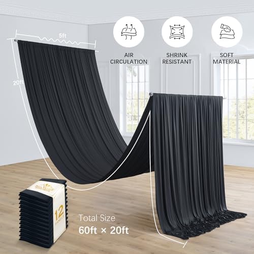 12 Panels 5ft(W) x 20ft(L) Black Ceiling Drapes for Halloween Parties - Image 3