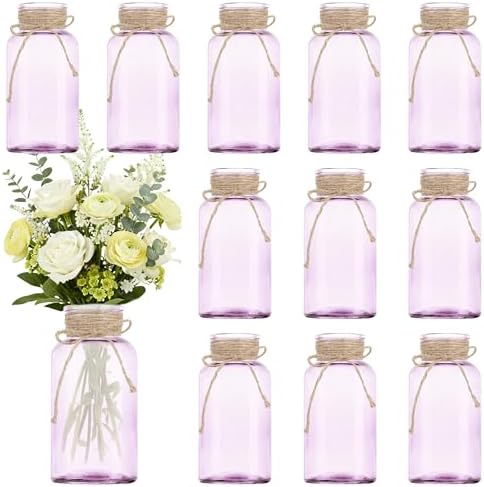 12 Pack Mason Jar Vases for Centerpieces, Purple Glass Flower Vase by LEYIQU