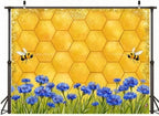 8X6ft Fabric Honeycomb Bee Cornflower Backdrop for Garden Party Decorations Tapestry, Wedding Baby Shower Wall Decor, Photography Background for Photo Studio Props - Image 3