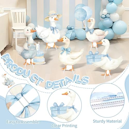 5Pcs Silly Goose Baby Shower Decorations, Blue Large Goose Cardboard Cutout Standup, Geese Birthday Party Sign for Photo Booth Props Backdrop Garden Entrance Decor Cartoon Party Supplies - Image 6