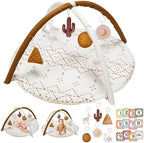 Tummy Time Activity Mat, Macrame Baby Play Gym Mat with 6 Detachable Toys and 12 Milestone Cards for Stage-Based Sensory and Motor Skill Development, Washable Play Mats for Infant, Non Slip Play Mat by LittleDove