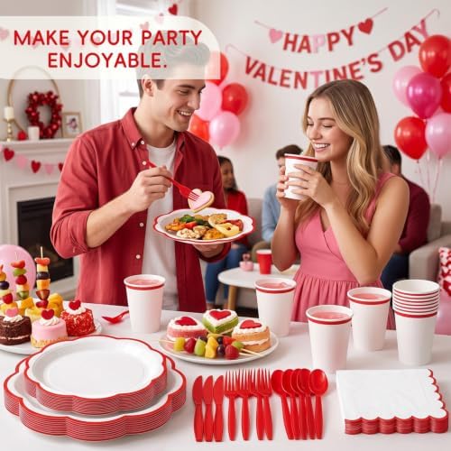 350 Pcs Red Rim Paper Plates and Napkins Party Supplies - Image 6