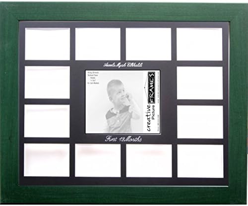 Creative Picture Frames Custom Calligraphy 12 Month Timeline Newborn Collage 18 By 22-Inch Picture Frame With Black Mat And Wall Hangers, Candy Wash Green by CreativePictureFrames