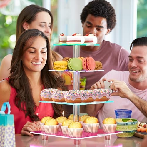 4 Tier Cupcake Stand with Rechargeable Light, LED Acrylic Cupcake Tower - Image 3