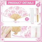 JarThenaAMCS 25 Sets Pink Floral Hand Folding Fans with Bags Wedding Party Favors Chinoiserie Flower Butterfly Foldable Paper Fans with Tassel for Bridesmaid Bridal Shower Decor - Image 2