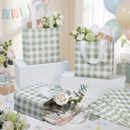 Lingvee 50 Pack Gingham Gift Bag Bulk Sage Green and White Theme Plaid Reusable Tote Bags with Handle Non Woven Candy Bags for Checkered Themed Birthday Baby Shower Party Decorations Supplies - Image 5