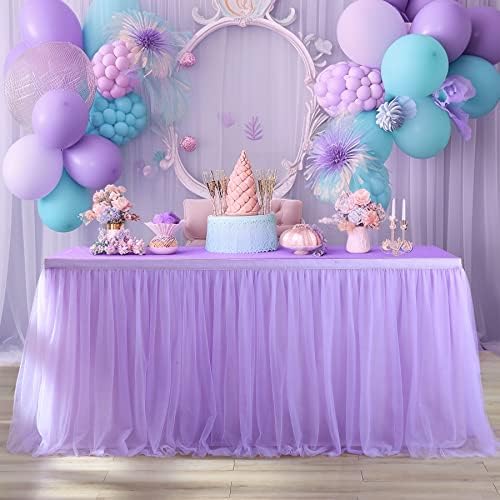 6ft Lavender Tulle Table Skirts for Rectangle Tables or Round Tables Lavender Ruffle Tutu Tablecloth for Girls Baby Shower Birthday Party Wedding Cake Dessert Table Decorations by Suppromo