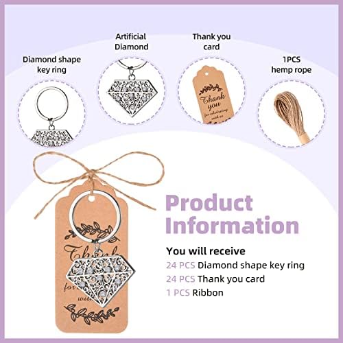 24 PCS Siliver Diamond Shape Keychain Diamond Ring Key Chains for Party Decoration Wedding Souvenirs Key Rings for Bridal Shower Wedding Return Gift Souvenirs for Guests Theme Party Decorations - Image 3