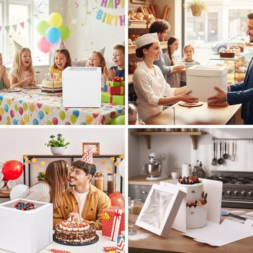 Moretoes 16pcs Cake Boxes, 10x10x10 Inches Tall White Square Bakery Boxes - Image 5