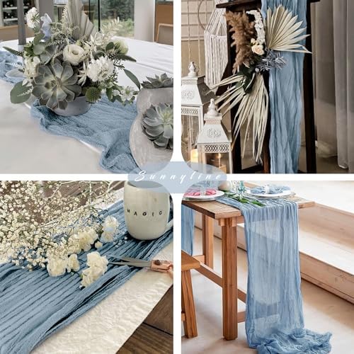 12 Pcs Dusty Blue Cheesecloth Table Runner 10FT Runner for Tables 35 x 120 Inches Long Gauze Boho Fabric Table Runner Decoration Rustic Sheer Runner for Wedding Birthday Baby Shower Party (Dusty Blue) - Image 6
