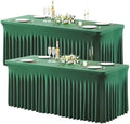 Wish Care 2 Pack Hunter Green Stretch Spandex Table Clothes for 6 Foot Rectangle Tables, 6FT Wrinkle Free Fitted Tablecloths Ruffles Design Table Cover for Party, Banquet, Wedding and Events by WishCare