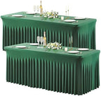 Wish Care 2 Pack Hunter Green Spandex Table Clothes for 4 Foot Rectangle Tables, 4FT Wrinkle Free Fitted Tablecloths Ruffles Design Table Cover for Party, Banquet, Wedding and Events by WishCare