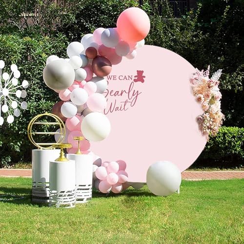 6x6ft Pure Pink Round Backdrop Cover Polyester We Can Bearly Wait Cute Bear Baby Shower Circle Background Arch Stand Cover for Gender Reveal Pregnancy Party Decorations Cake Table Banner - Image 4