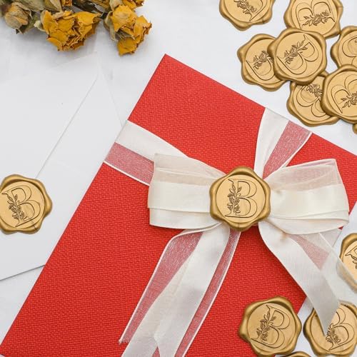 SWANGSA 200 Pack Letter B Wax Seal Stickers, Antique Gold Botanical Leaves Initial Alphabet Self-Adhesive Wax Stickers for Wedding Party Invitation Envelope - Image 5