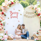 White and Beige Arch Backdrop Cover 7.2FT 6FT Wedding Arch Covers Set of 2 Arches Covers Stretchy Backdrop Spandex Fitted Double-Color Fabric Backdrops for Party Baby Shower Birthday Decoration - Image 2