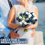 Zeyune 8 Pack Artificial Mini Navy Blue and White Roses 12 Inch Fake Flowers with Stems 80 Small 1.6 Inch Flower Heads Silk Mini Rose Bouquets for Wedding Centerpieces Bridal Bouquets Home Party Decor - Image 5