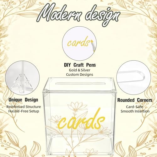 Clear Acrylic Card Box with Slot, Large Blank DIY Card Box for Cards, Envelopes & Money, Transparent Acrylic Box for Wedding, Birthday, Graduation, Baby Shower, Party & Fundraiser - Image 3