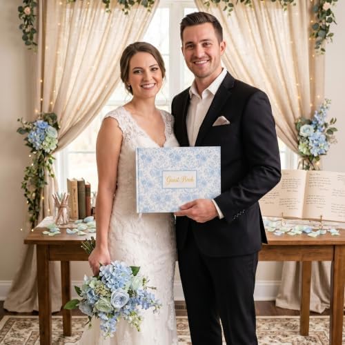 Wedding Guest Book Blue Flowers Photo Guestbook - Image 6