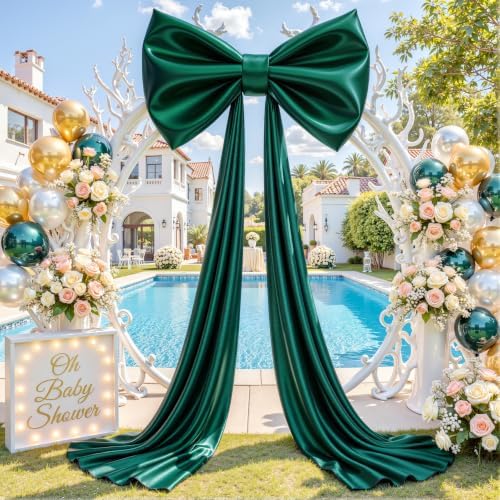 Big Hunter Green Bow Backdrop Party Decorations Green Bow Decor 48x24x120 Inches Giant Bow Birthday Party Backdrop for Wedding Baby Shower Bridal Shower Photography Coquette Room Decor - Image 3