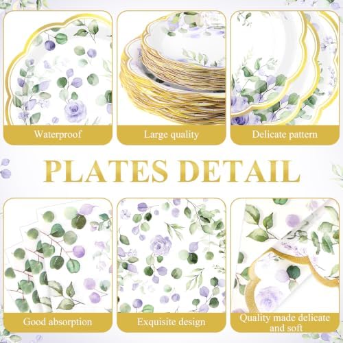 400 Pcs Sage Green Plate and Napkin Party Supplies, Purple, Mild - Image 2