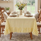 Eternal Beauty Striped Ruffled Tablecloth 60x102 Inch Yellow White - Image 2