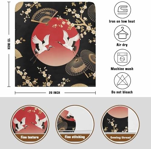 Cherry Blossom Chair Back Covers for Dining Chairs 8 Pack, Harmony Crane Red Moon Paper Fan Washable Removable Chair Slipcover Back Chairs Protector for Wedding Baby Shower Party - Image 3