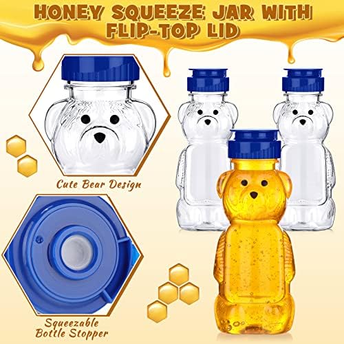 Thenshop 36 Pcs 8 oz Plastic Honey Bear Bottle Clear Squeeze, Blue Lid - Image 3