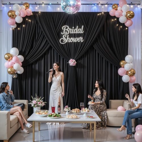 50x10FT Backdrop Curtains with Rod Pockets - Wrinkle Free Photo Stage Backdrop 10 Panels Curtains Drapes for Photography Wedding Party Baby Shower Decorations (Black) - Image 3