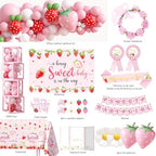 Strawberry Baby Shower Decorations, A Berry Sweet Baby Is On The Way Party Supplies, It's a Girl Gender Reveal, Backdrop Balloon Arch Box Mom to Be Sash Dad to Be Pin Tablecloths Cake Topper - Image 2