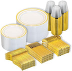 N9R 600PCS White and Gold Plastic Plates, Disposable Dinnerware Set by N9RTABLEWARE