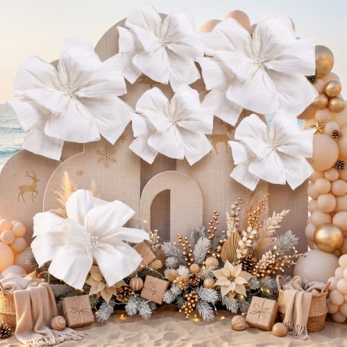 6 Pcs White Giant Paper Flower 28'' 24'' Large Tissue Paper Flower for Wall White Floral Decor Large Hanging Tissue Pom Poms for Wall Wedding Bridal Baby Shower Tea Party Nursery - Image 6