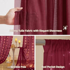 10x10FT Burgundy Wrinkle Free Backdrop Curtains with Lights String for Parties - Photo Curtain Backdrop with Lights for Wedding Decorations, Bridal Baby Shower Birthday Party Photography Background - Image 2