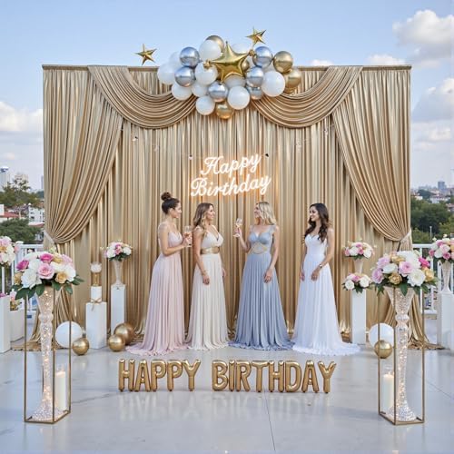 20x10FT Champagne Sequin Backdrop Curtain for Party - 4 Panels 5x10FT Wrinkle-Free Shimmer Drapes for Birthday, Wedding, Christmas, Decorations & Photography - Image 3