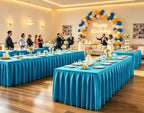 Turquoise Tablecloth Rectangle Tables 8FT, Polyester Wrinkle Free Stretch Table Cloth 6ft Fitted Table Cover with Pleated Ruffle Skirt for Weddings Birthday Banquet Baby Shower - Image 5