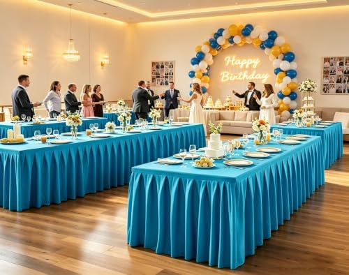 Turquoise Tablecloth Rectangle Tables 8FT, Polyester Wrinkle Free Stretch Table Cloth 6ft Fitted Table Cover with Pleated Ruffle Skirt for Weddings Birthday Banquet Baby Shower - Image 5