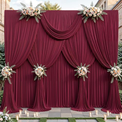 40ftx10ft Wrinkle Free Burgundy Backdrop Curtain - 10 Feet Photography Backdrop Drapes, Silky Polyester Back Drop Cloth for Wedding Baby Shower Balloon Arch Background by Unknown