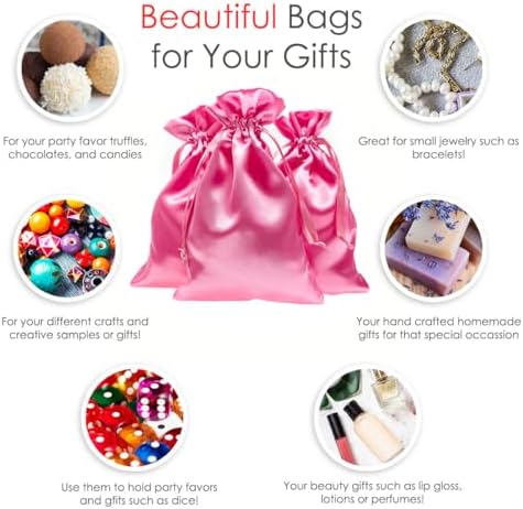 6" x 9" Pink Satin Gift Bags, Jewelry Bags, Wedding Favor Drawstring Baby Shower Christmas 50 per Pack - Image 2