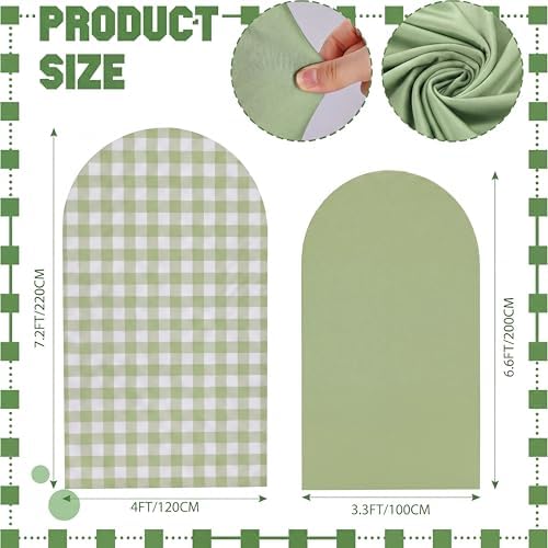 Tegeme 2 Set Gingham Arch Backdrop Cover 7.2ft 6.6ft Arch Cover, Green - Image 2