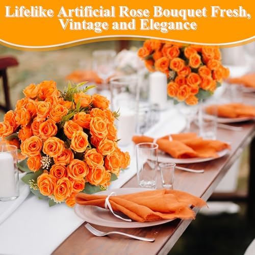 Zeyune 8 Pack 12 Inch Artificial Rose Bouquet, Orange - Image 3