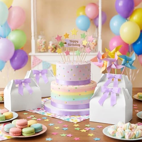 60 Pcs Bow Treat Boxes White Treat Gift Boxes with Satin Ribbon, Coquette Bow Themed Candy Box for Party Favor Snacks Cookie Wedding Birthday Bridal Baby Shower 6.4 x 3.6 x 3.2 Inches(Purple) - Image 6