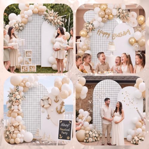 Tegeme 2 Set Gingham Arch Backdrop Cover 7.2ft 6.6ft Arch Cover, Gray - Image 6