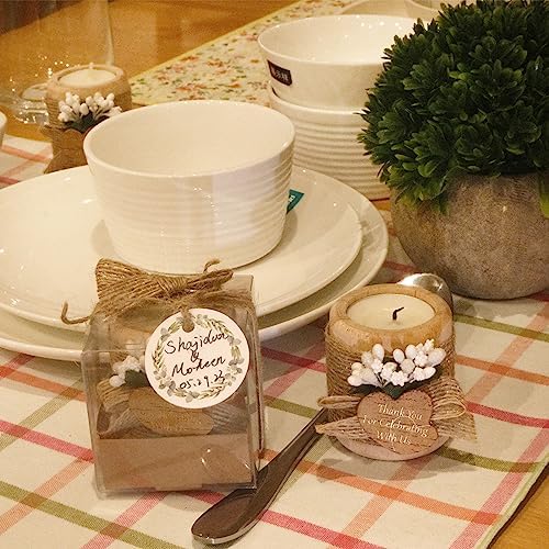 12PCS Wooden Tealight Candle Holders, Wedding Thank You Favors for Guests, Baptism/Bridal Shower Centerpieces for Tables, Wood Cylinder Candle Set for Baby Shower Decorations(Double Heart Tag) - Image 6