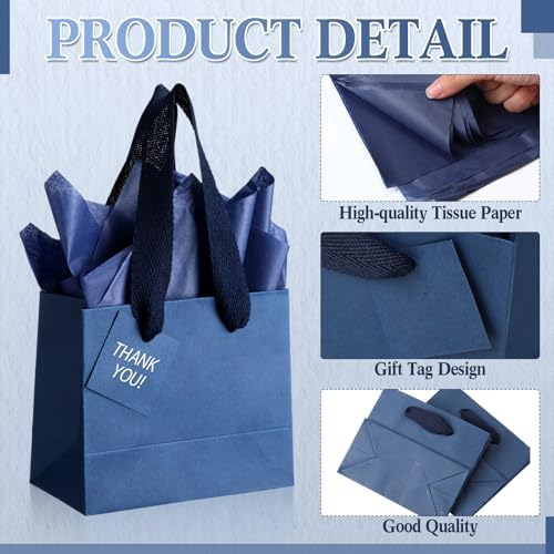 Zhanmai 4.7 x 2.4 x 3.9 Inch 100 Pcs Mini Gift Bags Bulk, Navy Blue - Image 3