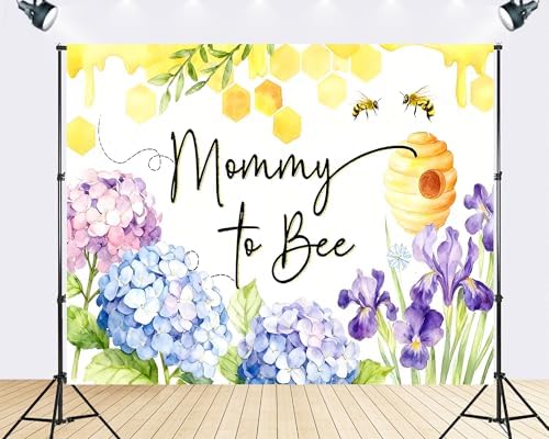 8x8ft Baby Shower Backdrop Mommy to Bee Theme Floral Honeycomb Photography Background Baby Shower Party Decorations Photoshoot Studio Props Fabric - Image 2