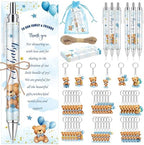 145 Pieces Baby Shower Favors for Guest Blue Teddy Bear Ballpoint Pens and Keychains Gifts for Boys Bulk Retractable Baby Shower Pens Gender Reveal Thank You Cards Souvenirs Prizes Party Favors by EYNDYN