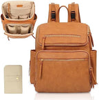 Omanmoli Diaper Bag Backpack Large Baby Diaper Bag Leather with 17 Diaper Bag Organizing Pouches,Changing Pad,Stroller Straps,4 Insulated Pockets,Honey by Omanmoli